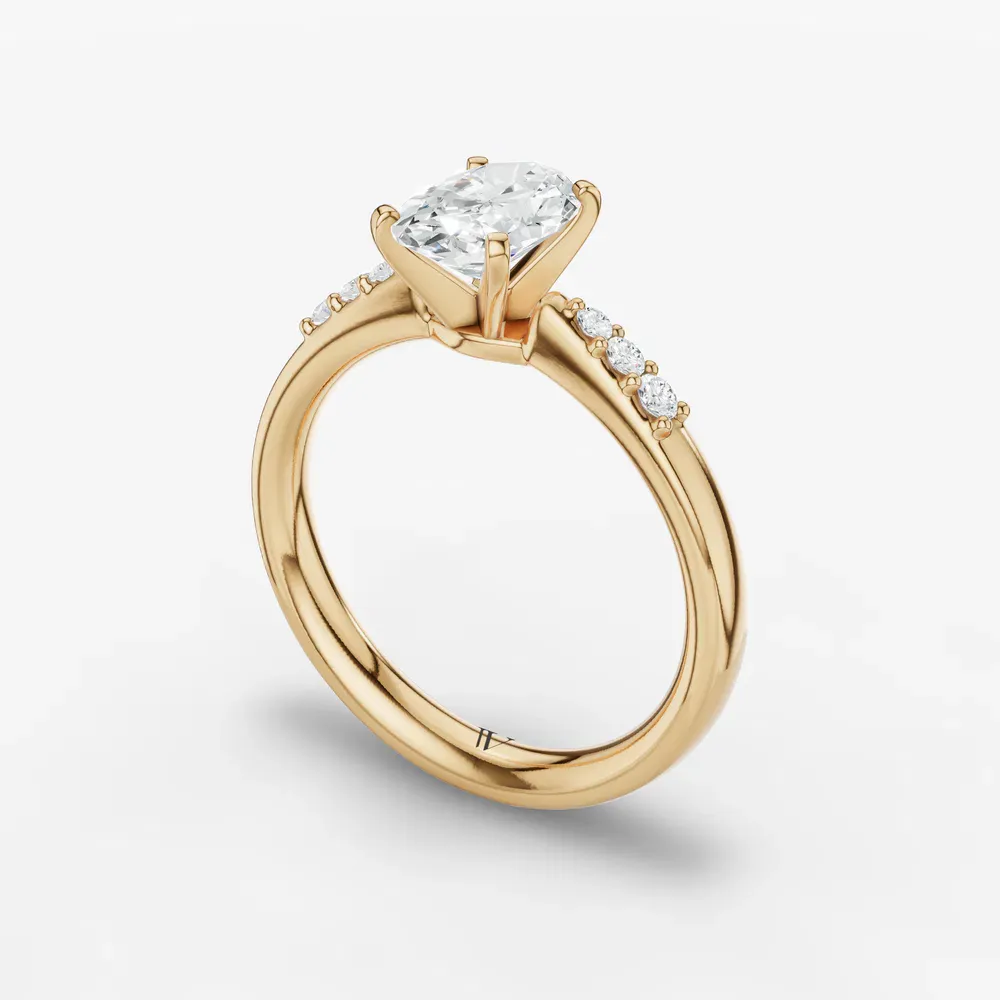 Certified 1 carat Lab Grown Diamond Oval Cut Side Stone Engagement Ring in 14K Yellow Gold-Jubatu