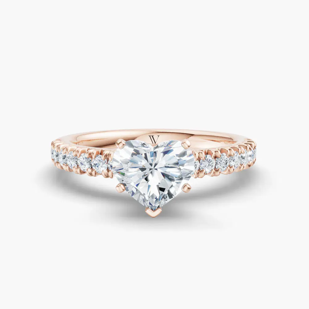 Certified 1 carat Lab Grown Diamond Heart Cut Pavé, Classic, Simple Engagement Ring in 14K Rose Gold-Nela