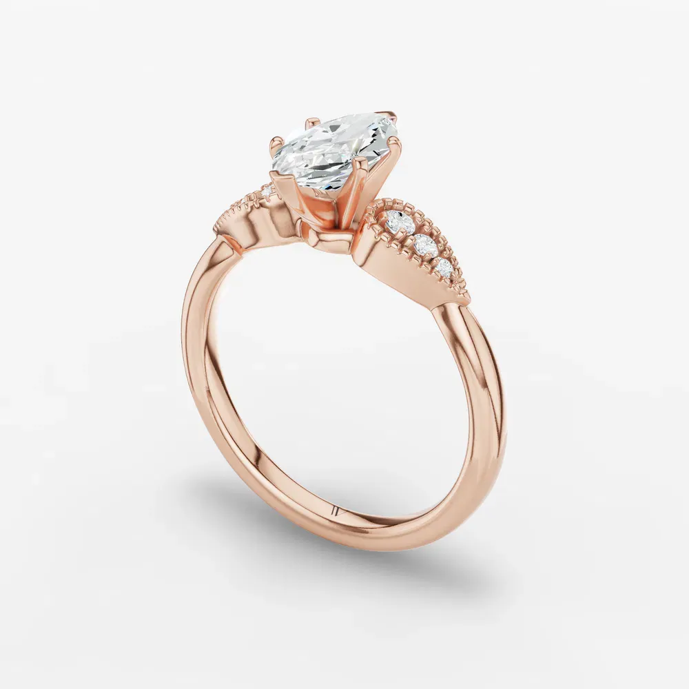Certified 1 carat Lab Grown Diamond Marquise Cut Milgrain, Vintage, Side Stone Engagement Ring in 14K Rose Gold-Yerlin