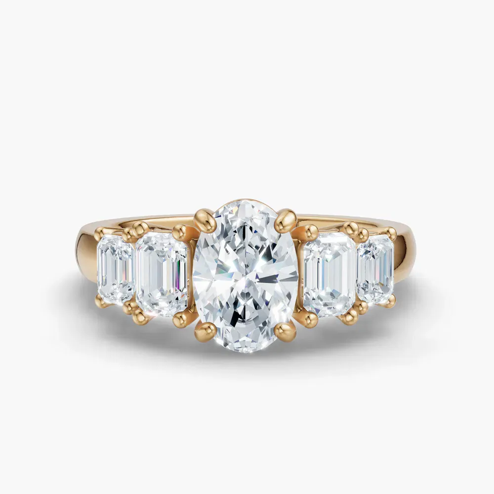 Certified 1 carat Lab Grown Diamond Oval Cut Five Stone, Side Stone Engagement Ring in 14K Yellow Gold-Osvh
