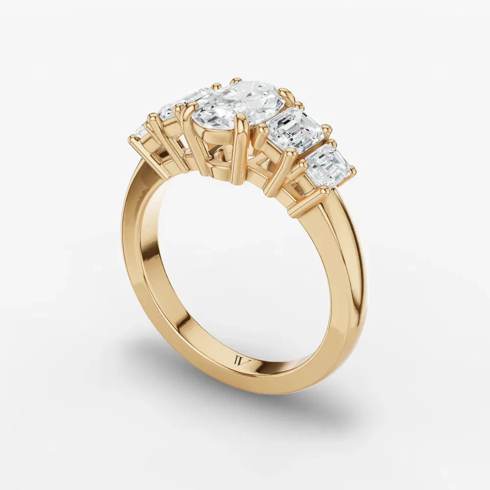 Certified 1 carat Lab Grown Diamond Oval Cut Five Stone, Side Stone Engagement Ring in 14K Yellow Gold-Osvh