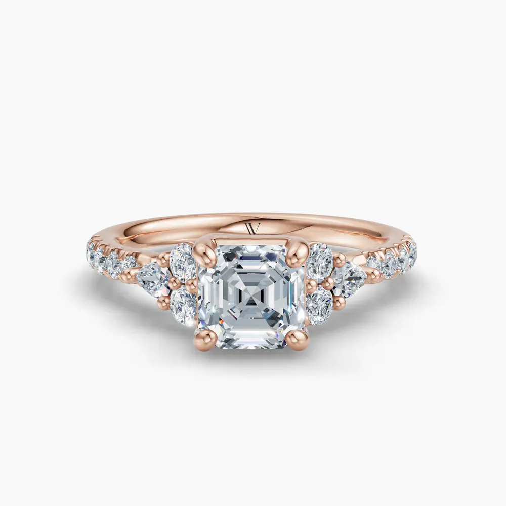 Certified 1 carat Lab Grown Diamond Asscher Cut Pavé, Side Stone Engagement Ring in 14K Rose Gold-Tarne