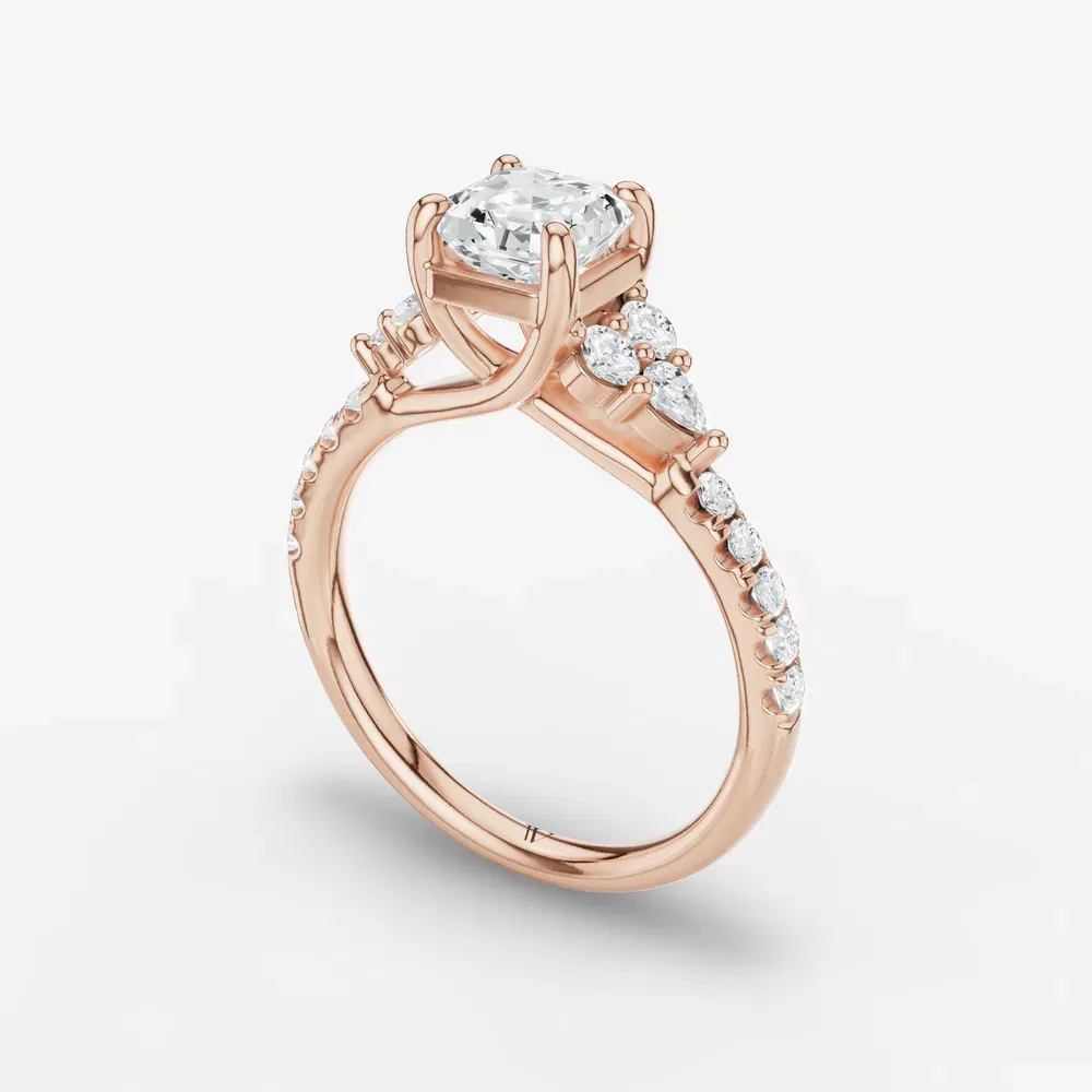 Certified 1 carat Lab Grown Diamond Asscher Cut Pavé, Side Stone Engagement Ring in 14K Rose Gold-Tarne