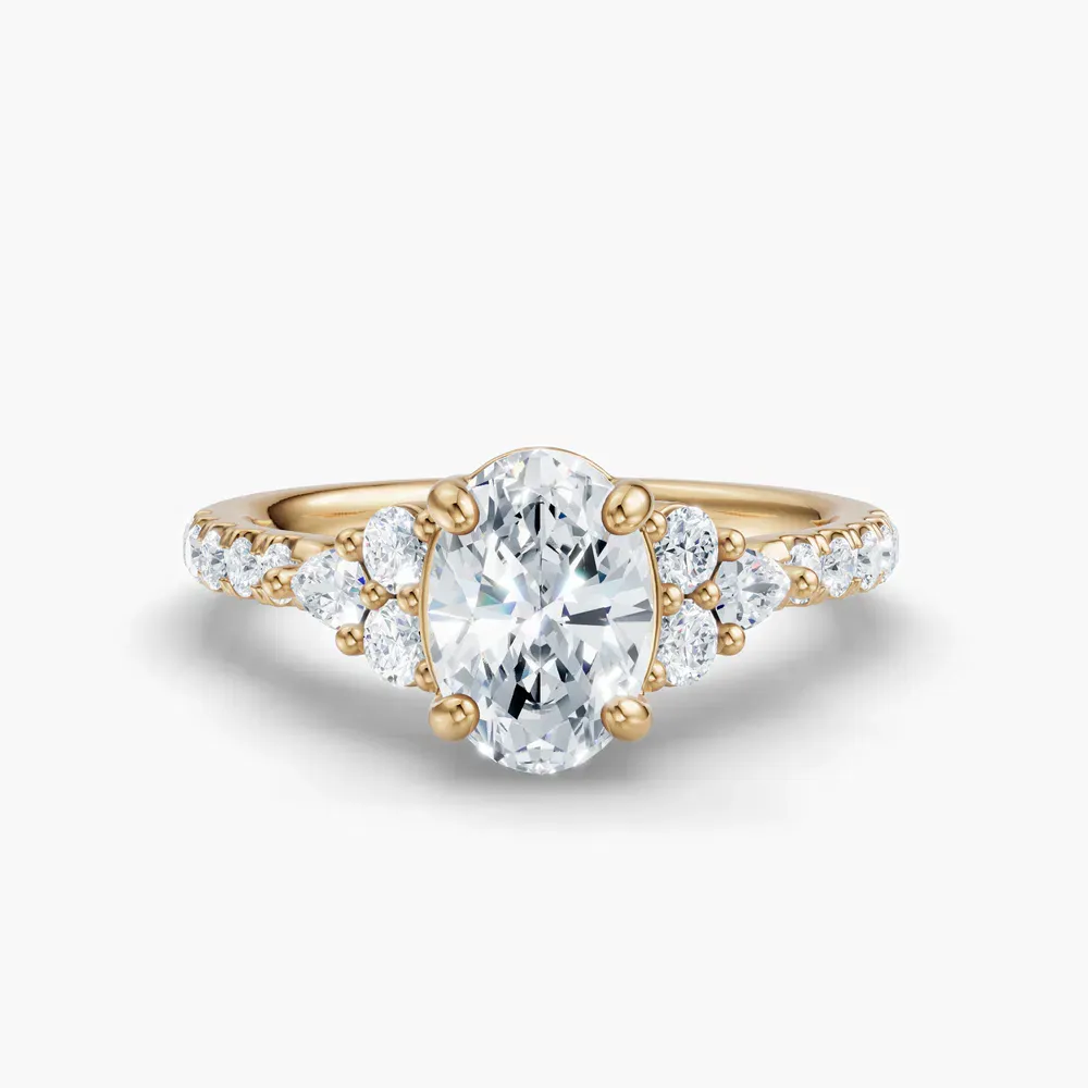 Certified 1 carat Lab Grown Diamond Oval Cut Pavé, Side Stone Engagement Ring in 14K Yellow Gold-Tarne