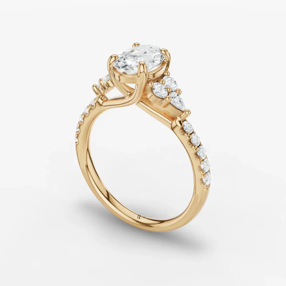 Certified 1 carat Lab Grown Diamond Oval Cut Pavé, Side Stone Engagement Ring in 14K Yellow Gold-Tarne