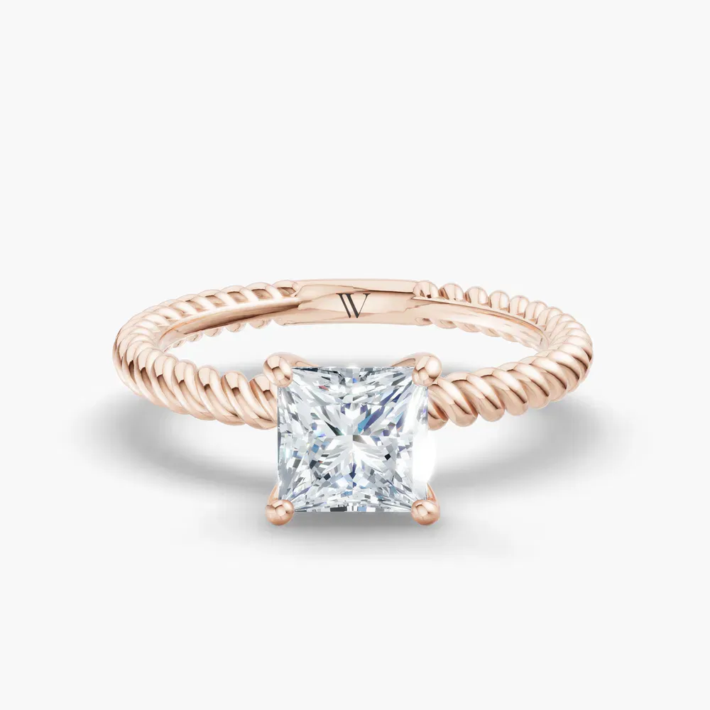 Certified 1 carat Lab Grown Diamond Princess Cut Solitaire, Twist, Vintage Engagement Ring in 14K Rose Gold-Liray