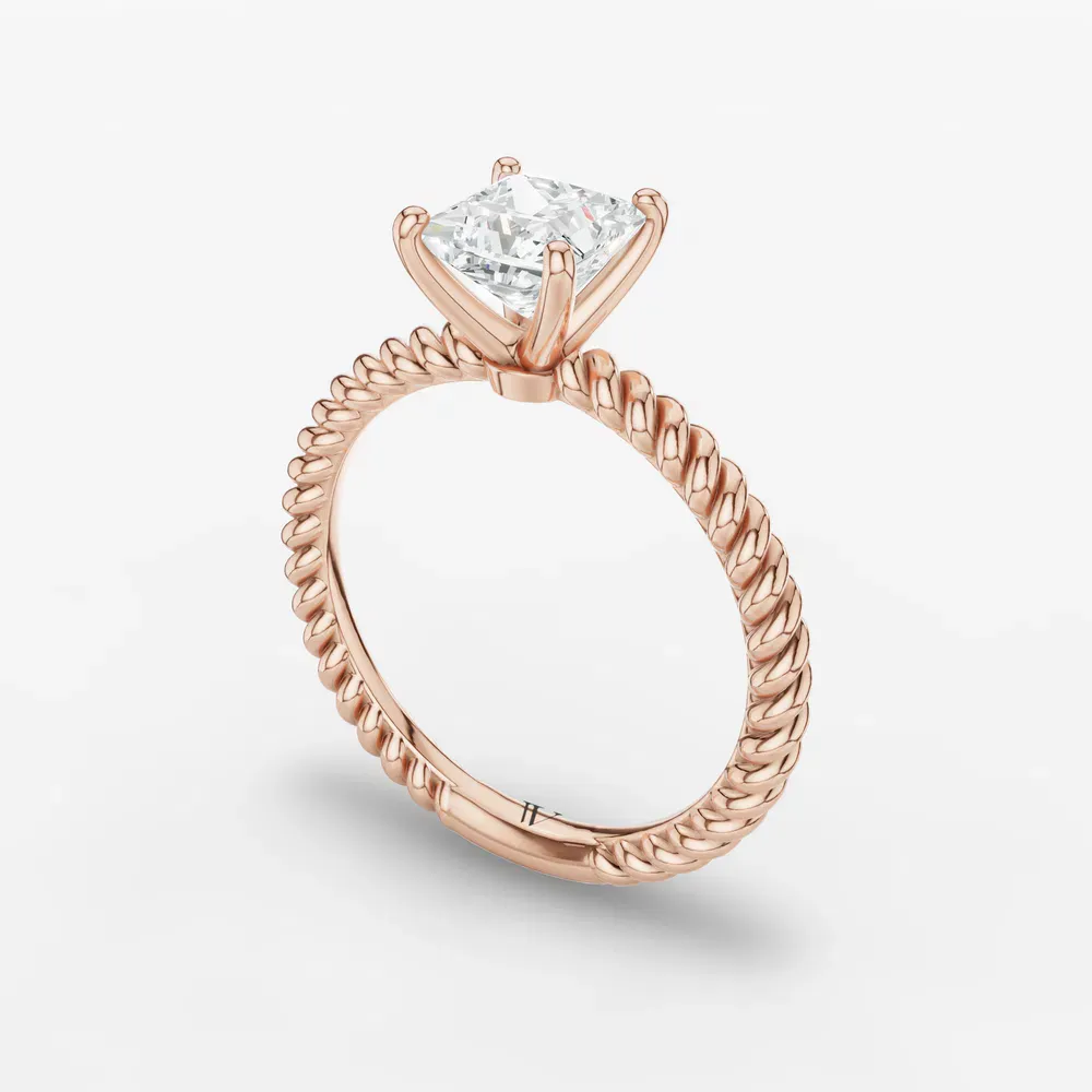 Certified 1 carat Lab Grown Diamond Princess Cut Solitaire, Twist, Vintage Engagement Ring in 14K Rose Gold-Liray