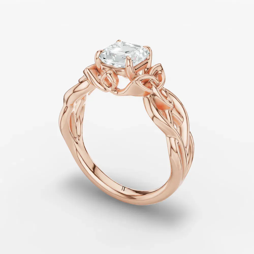 Certified 1 carat Lab Grown Diamond Asscher Cut Solitaire, Split Shank, Vintage Engagement Ring in 14K Rose Gold-Kaelin