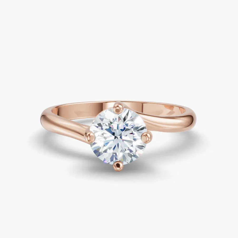 Certified 1 carat Lab Grown Diamond Round Cut Solitaire, Split Shank, Twist Engagement Ring in 14K Rose Gold-Willa