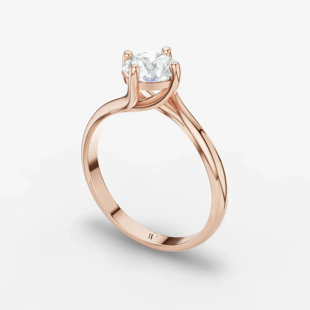 Certified 1 carat Lab Grown Diamond Round Cut Solitaire, Split Shank, Twist Engagement Ring in 14K Rose Gold-Willa