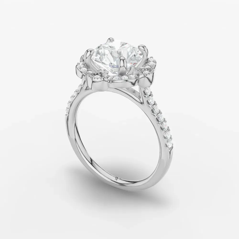 Certified 1 carat Lab Grown Diamond Round Cut Halo, Floral, Vintage Engagement Ring in 14K White Gold-Willow