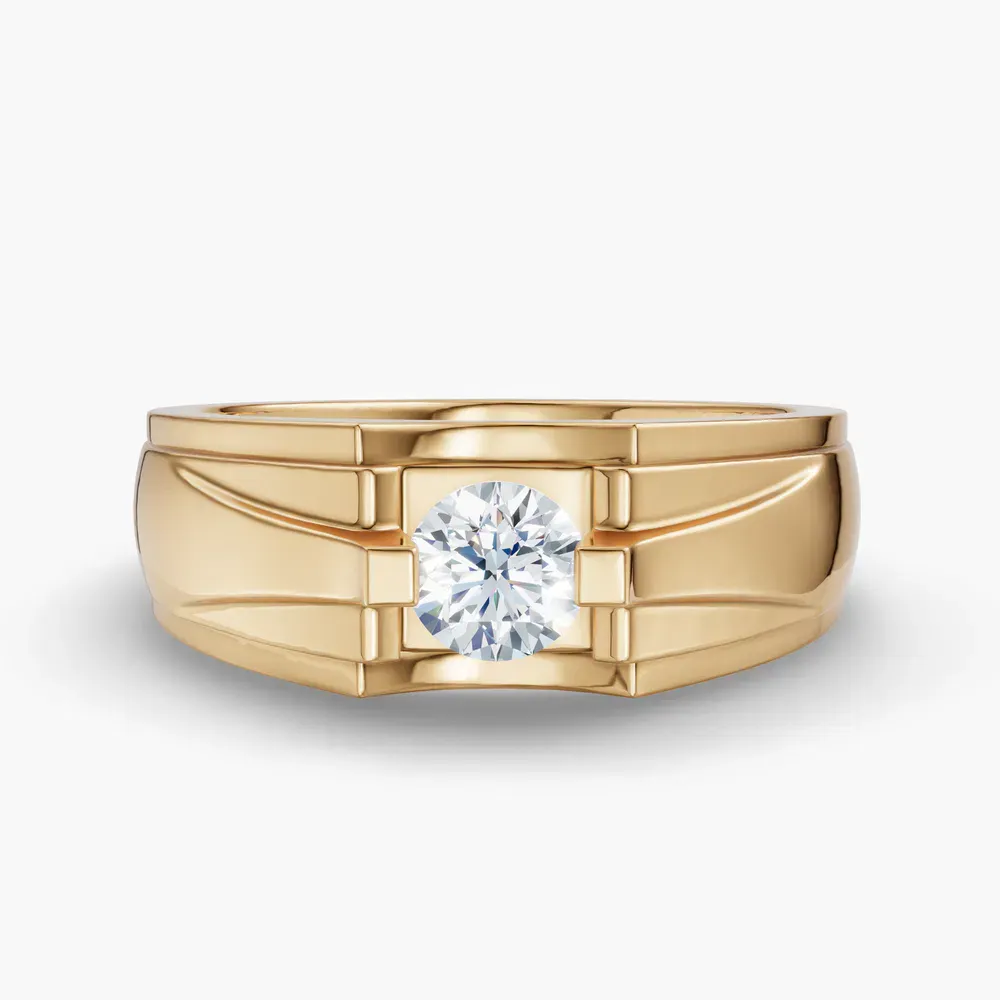 Certified 0.5 carat Lab Grown Diamond Round Cut Men's Engagement Ring in 14K Yellow Gold-Krynex