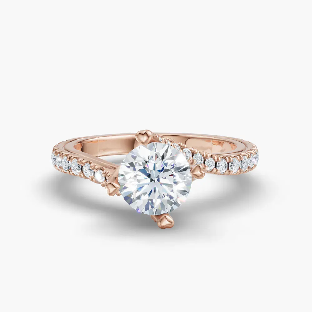 Certified 1 carat Lab Grown Diamond Round Cut Twist, Pavé, Unique Engagement Ring in 14K Rose Gold-Viroli
