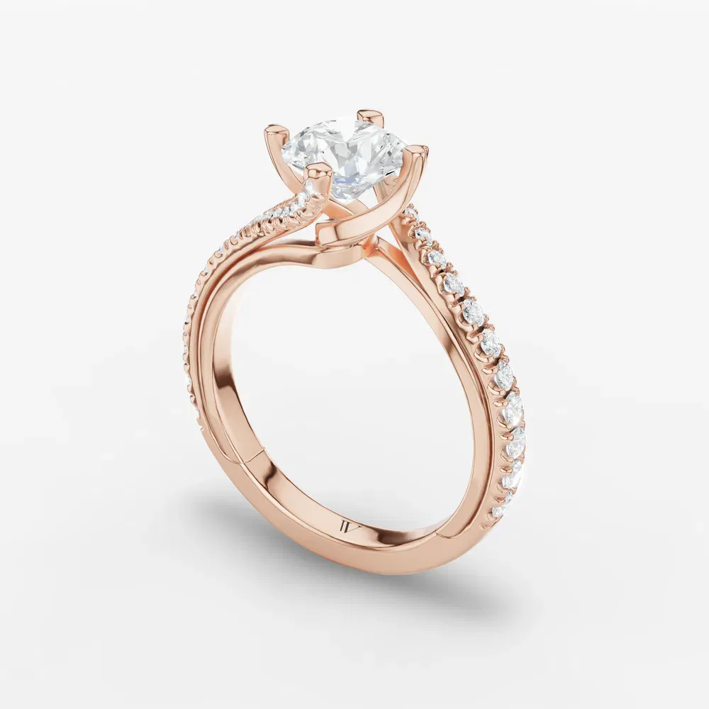 Certified 1 carat Lab Grown Diamond Round Cut Twist, Pavé, Unique Engagement Ring in 14K Rose Gold-Viroli