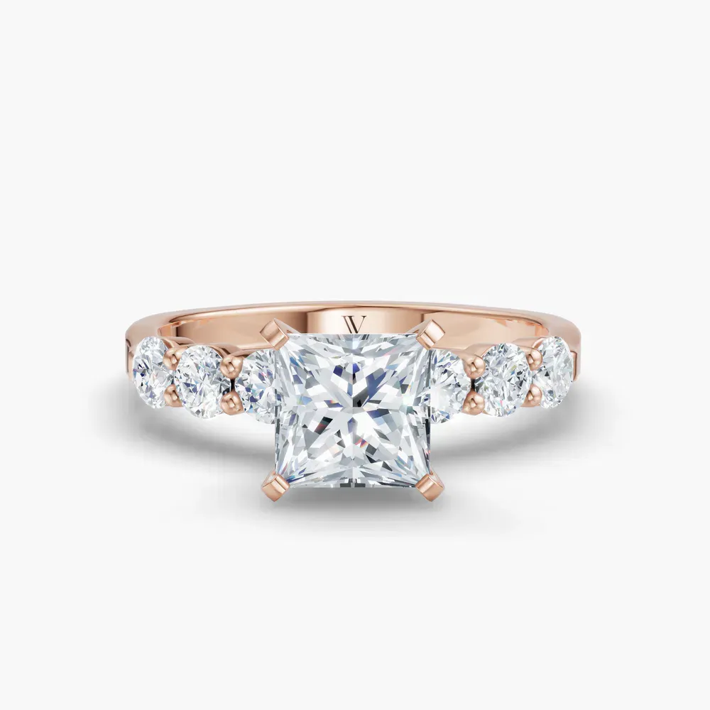 Certified 1 carat Lab Grown Diamond Princess Cut Side Stone Engagement Ring in 14K Rose Gold-Nylis