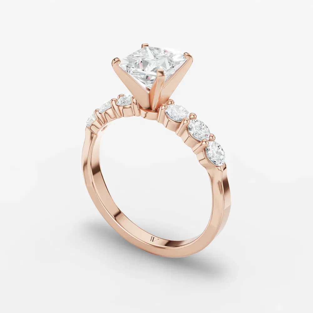Certified 1 carat Lab Grown Diamond Princess Cut Side Stone Engagement Ring in 14K Rose Gold-Nylis