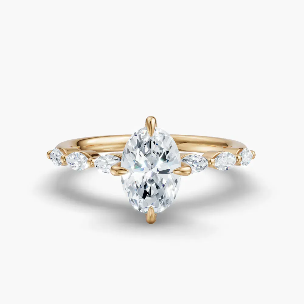 Certified 1 carat Lab Grown Diamond Oval Cut Side Stone Engagement Ring in 14K Yellow Gold-Garo
