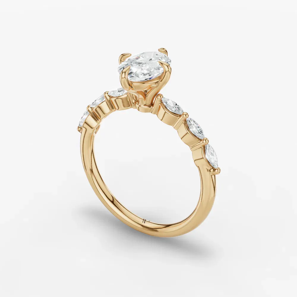 Certified 1 carat Lab Grown Diamond Oval Cut Side Stone Engagement Ring in 14K Yellow Gold-Garo