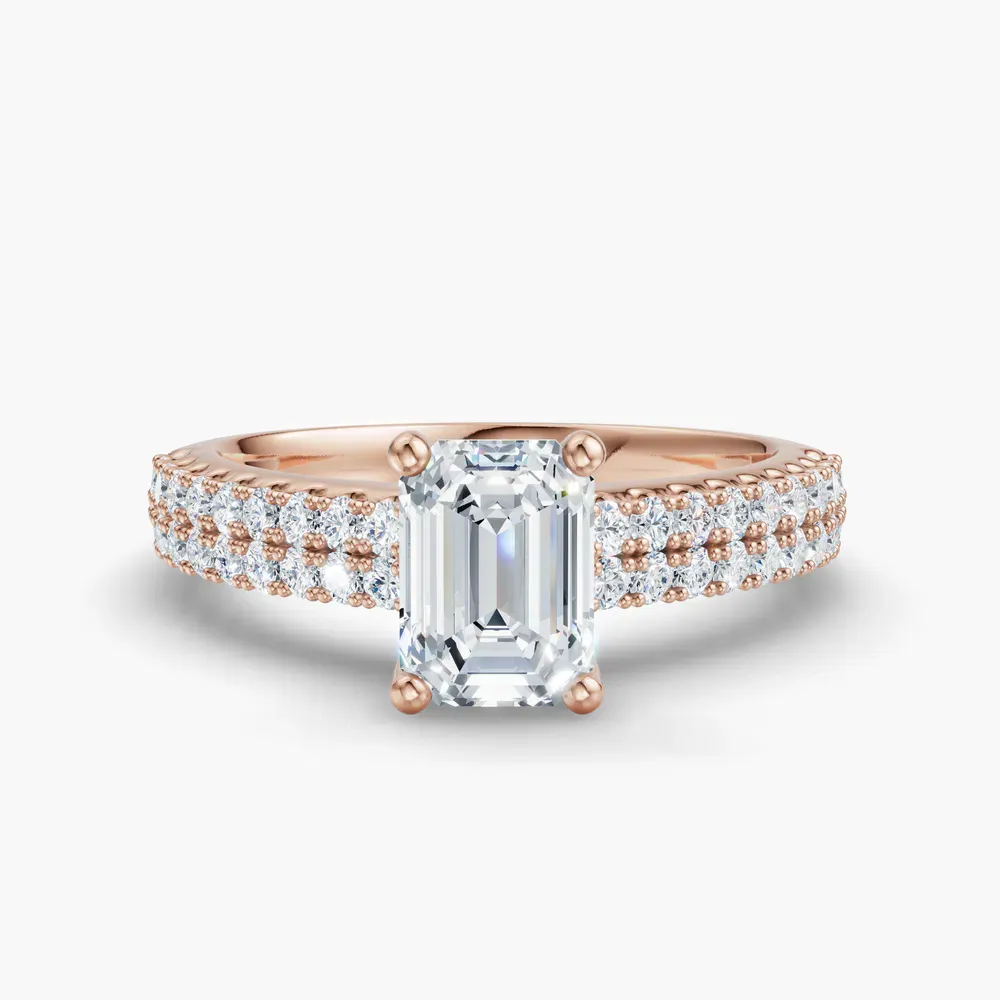 Certified 1 carat Lab Grown Diamond Emerald Cut Pavé, Classic, Simple Engagement Ring in 14K Rose Gold-Mevdro