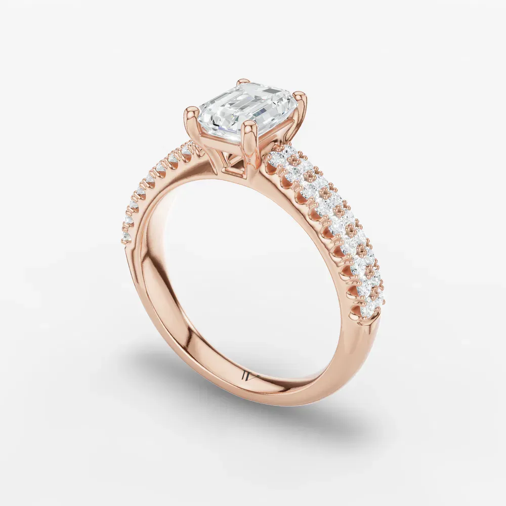 Certified 1 carat Lab Grown Diamond Emerald Cut Pavé, Classic, Simple Engagement Ring in 14K Rose Gold-Mevdro