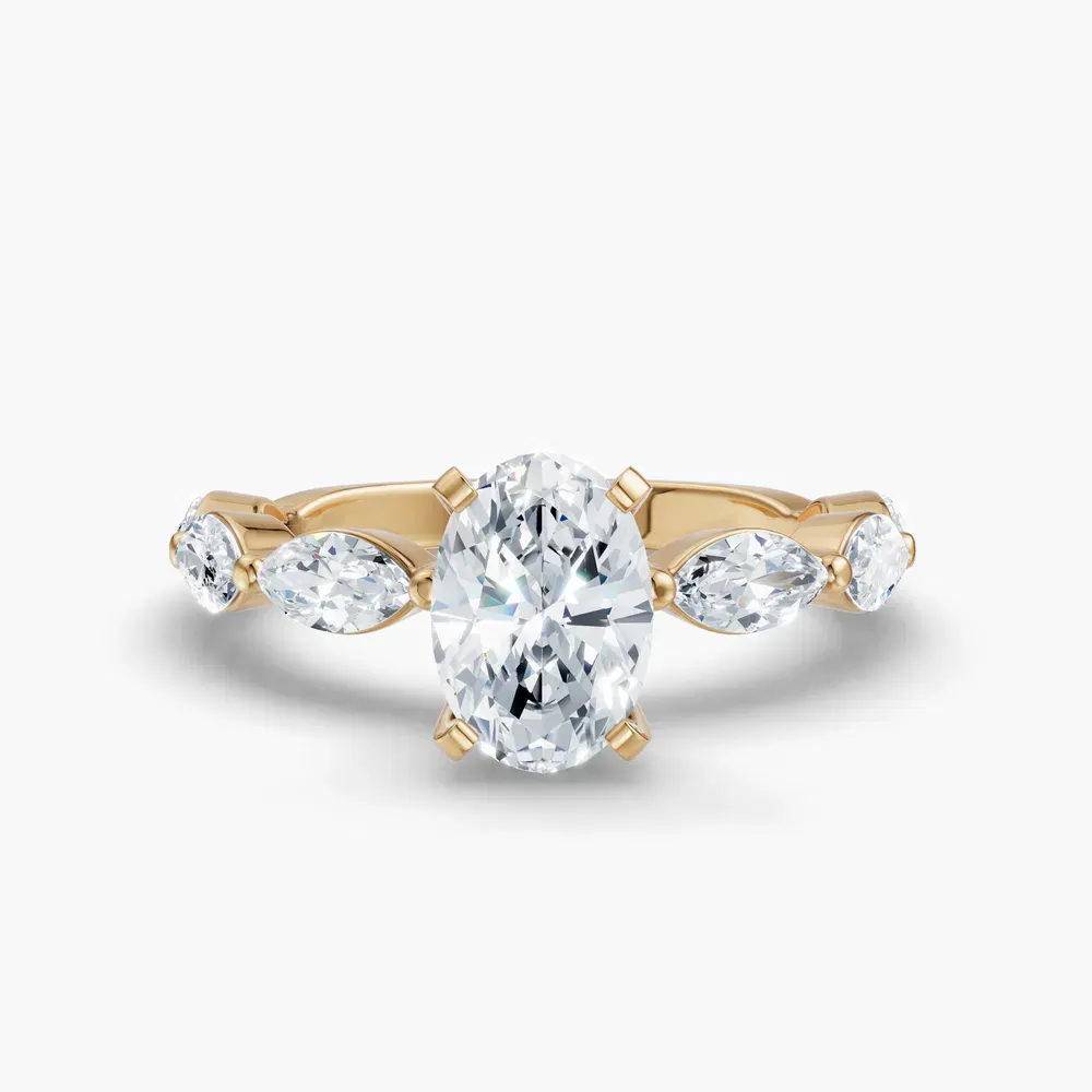 Certified 1 carat Lab Grown Diamond Oval Cut Side Stone Engagement Ring in 14K Yellow Gold-Trind