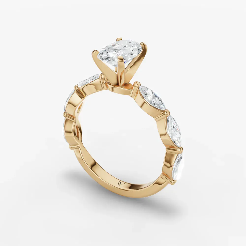 Certified 1 carat Lab Grown Diamond Oval Cut Side Stone Engagement Ring in 14K Yellow Gold-Trind