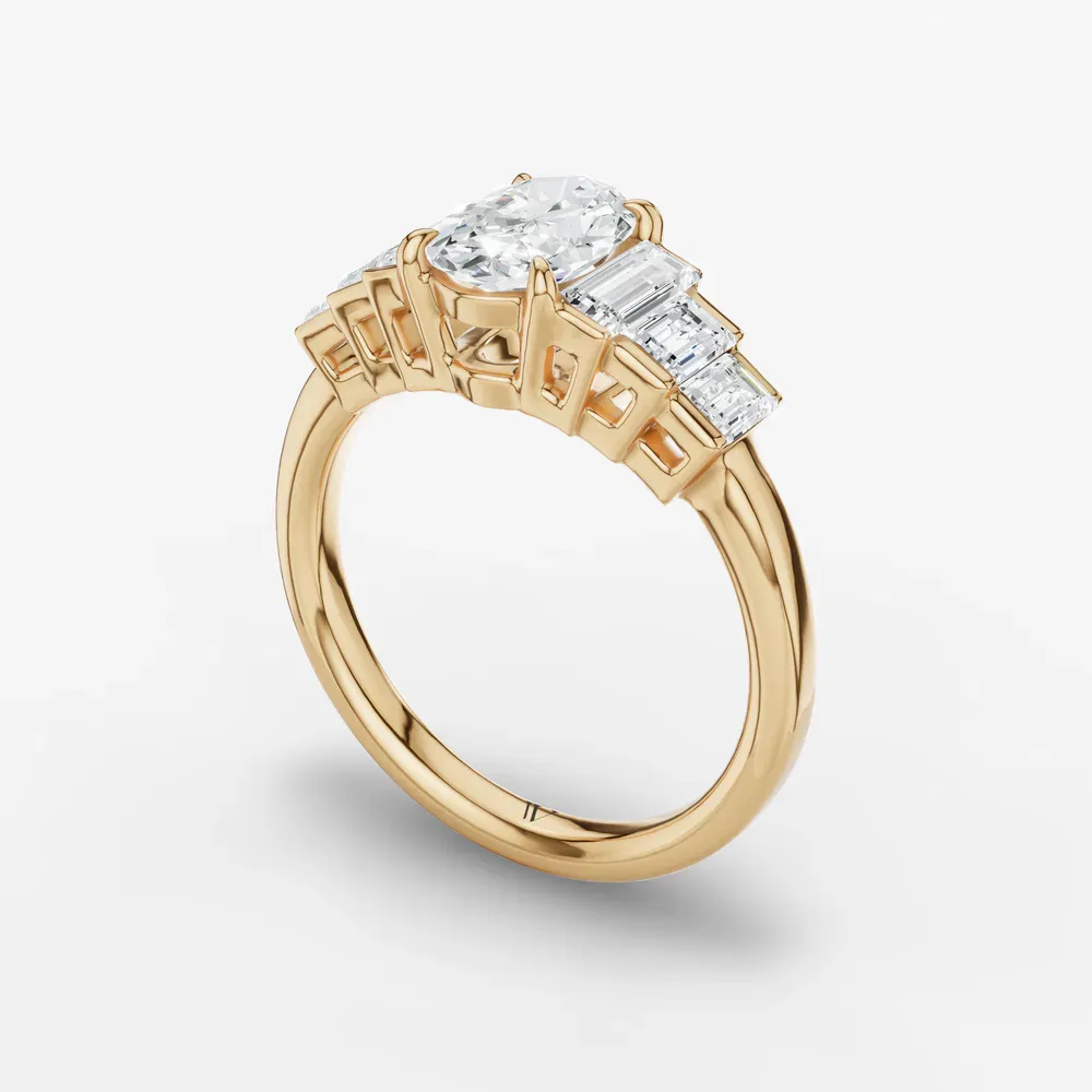 Certified 1 carat Lab Grown Diamond Oval Cut Baguette, Art Deco, Side Stone Engagement Ring in 14K Yellow Gold-Zepy