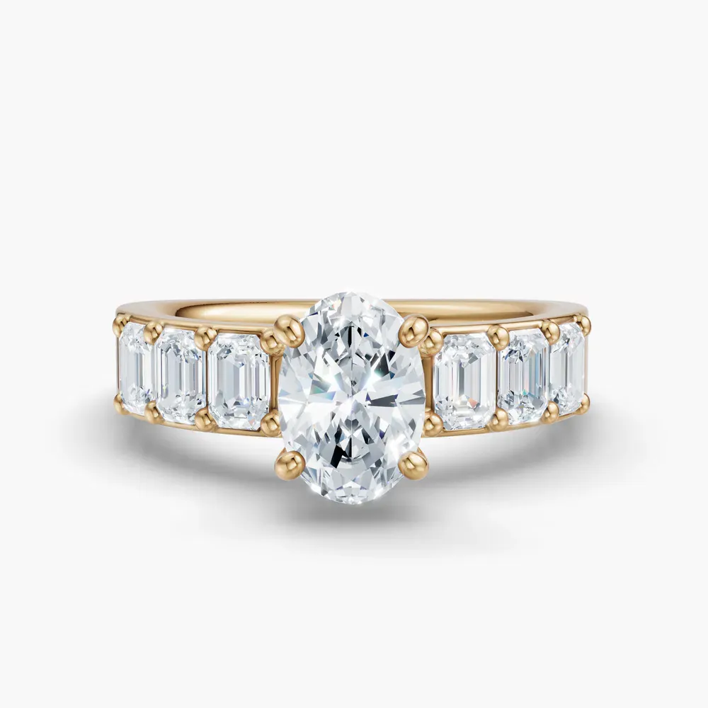 Certified 1 carat Lab Grown Diamond Oval Cut Side Stone Engagement Ring in 14K Yellow Gold-Novalis
