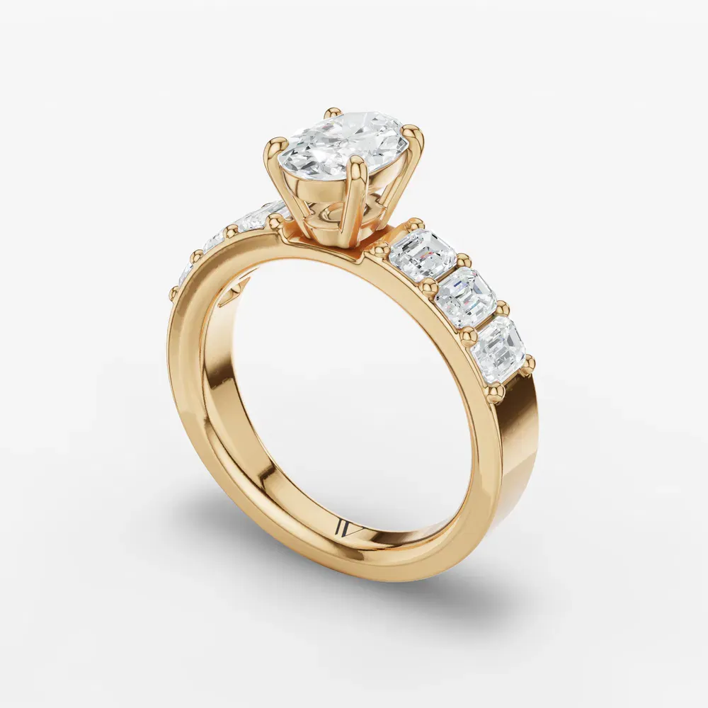 Certified 1 carat Lab Grown Diamond Oval Cut Side Stone Engagement Ring in 14K Yellow Gold-Novalis