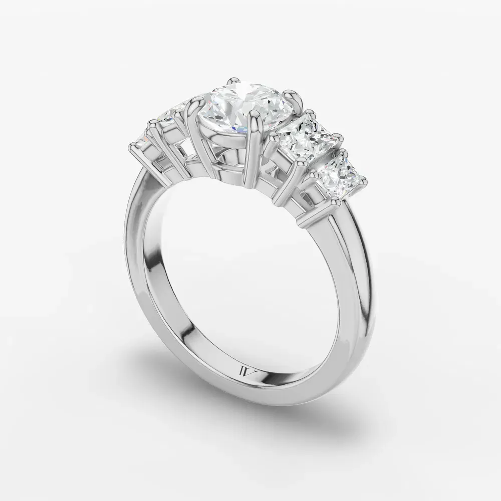 Certified 1 carat Lab Grown Diamond Round Cut Five Stone, Four Prong, Side Stone Engagement Ring in 14K White Gold-Velaris