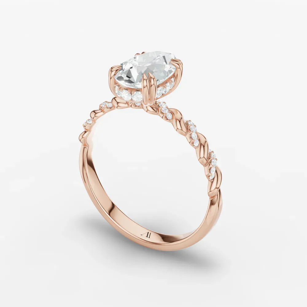 Certified 1 carat Lab Grown Diamond Pear Cut Pavé, Hidden Halo, Twist Engagement Ring in 14K Rose Gold-Lior