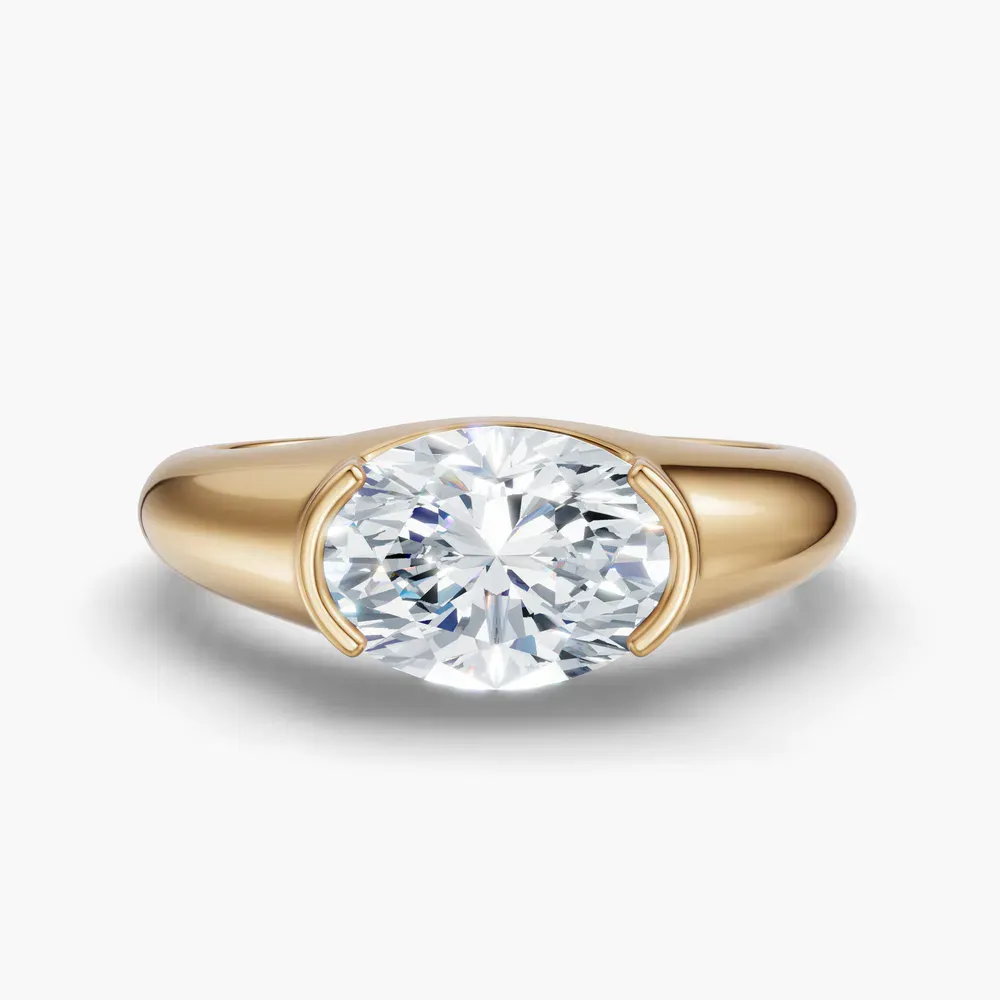 Certified 1 carat Lab Grown Diamond Oval Cut Solitaire, Bezel, East-West Engagement Ring in 14K Yellow Gold-Elen