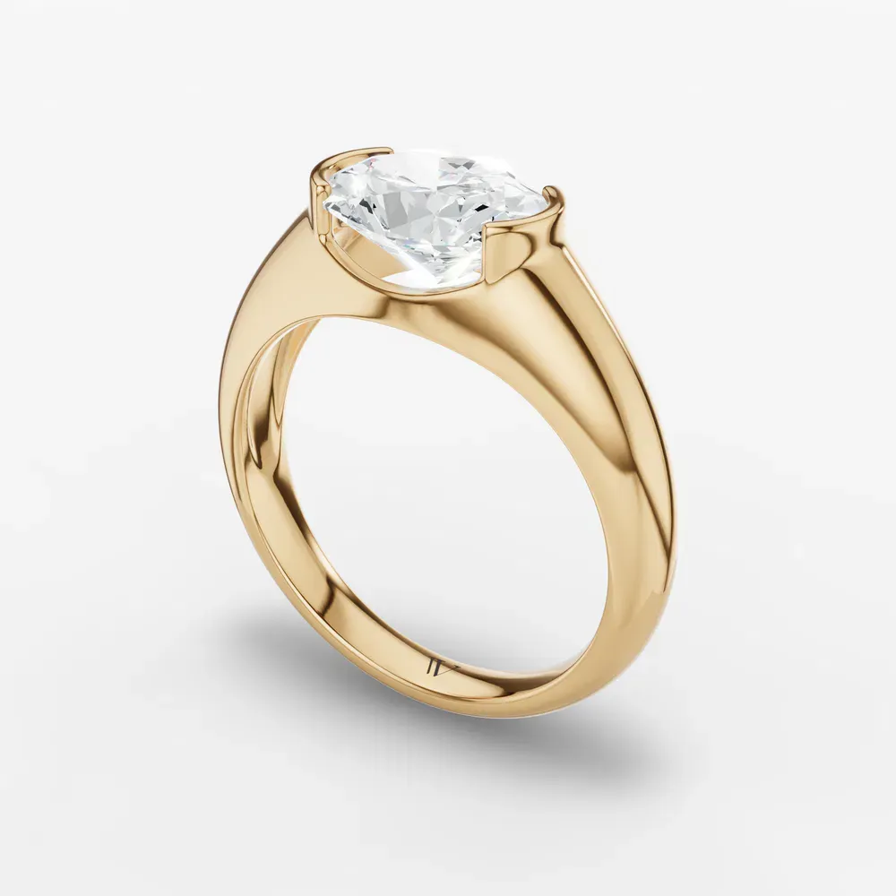 Certified 1 carat Lab Grown Diamond Oval Cut Solitaire, Bezel, East-West Engagement Ring in 14K Yellow Gold-Elen