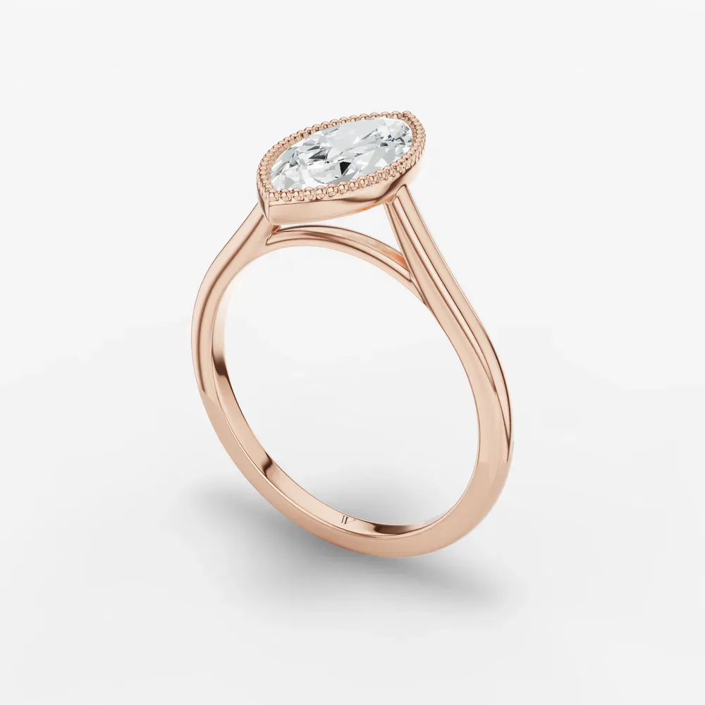Certified 1 carat Lab Grown Diamond Marquise Cut Solitaire, Milgrain, Cathedral Engagement Ring in 14K Rose Gold-Firen