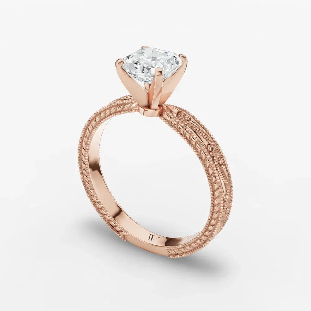 Certified 1 carat Lab Grown Diamond Asscher Cut Solitaire, Milgrain, Vintage Engagement Ring in 14K Rose Gold-Lirae