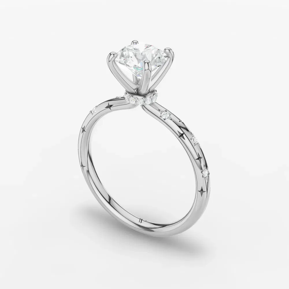 Certified 1 carat Lab Grown Diamond Round Cut Hidden Halo, Unique, Side Stone Engagement Ring in 14K White Gold-Celestyn