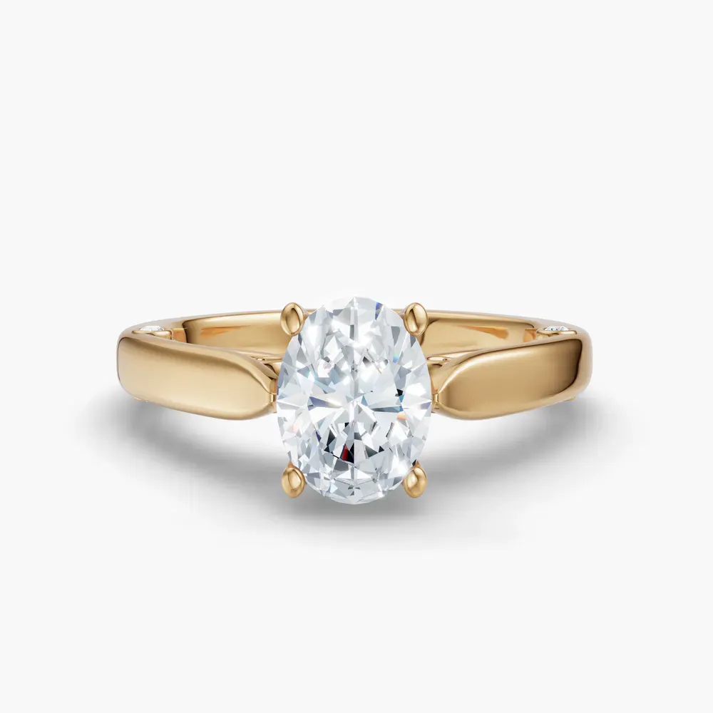 Certified 1 carat Lab Grown Diamond Oval Cut Cathedral, Nature inspired, Solitaire Engagement Ring in 14K Yellow Gold-Saelor
