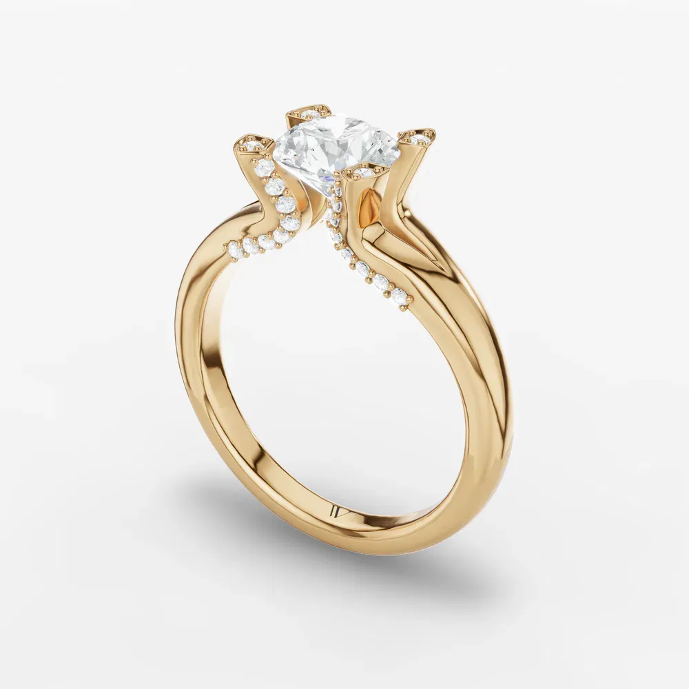 Certified 1 carat Lab Grown Diamond Round Cut Split Shank, Floating, Modern Engagement Ring in 14K Yellow Gold-Keryn
