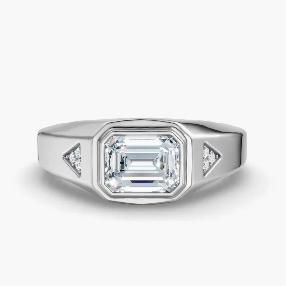 Certified 1 carat Lab Grown Diamond Emerald Cut Men's Engagement Ring in 14K White Gold-Gravity