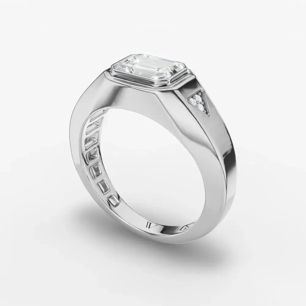 Certified 1 carat Lab Grown Diamond Emerald Cut Men's Engagement Ring in 14K White Gold-Gravity