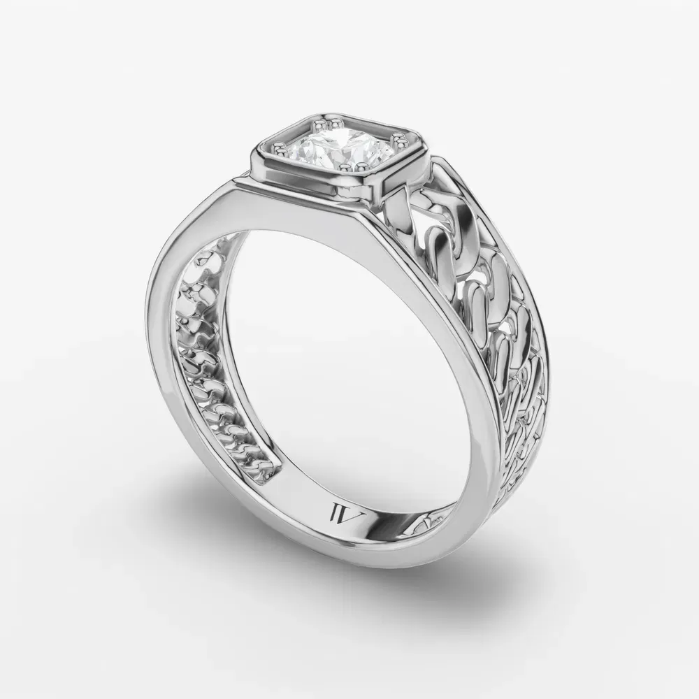 Certified 0.5 carat Lab Grown Diamond Round Cut Men's Engagement Ring in 14K White Gold-Cuban