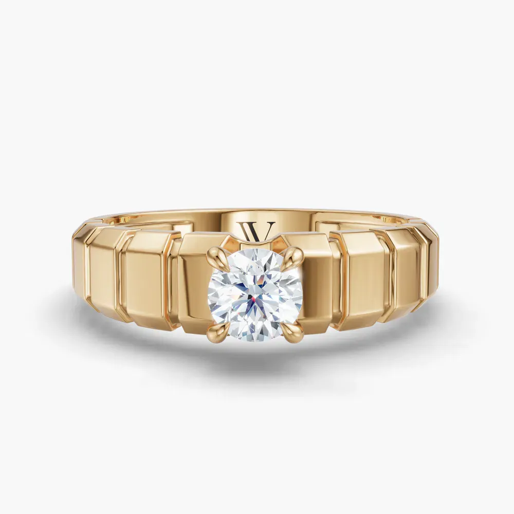 Certified 0.5 carat Lab Grown Diamond Round Cut Men's Engagement Ring in 14K Yellow Gold-Staircase