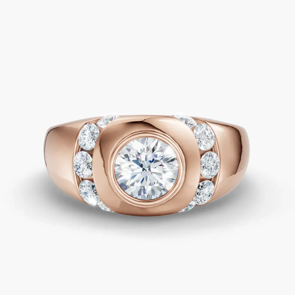 Certified 1 carat Lab Grown Diamond Round Cut Men's Engagement Ring in 14K Rose Gold-Selen