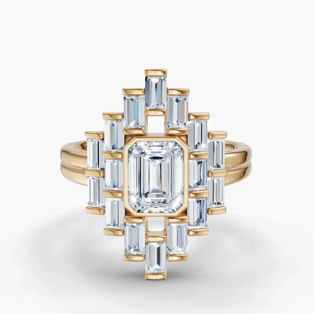Certified 1 carat Lab Grown Diamond Emerald Cut Baguette, Bezel, Art Deco Engagement Ring in 14K Yellow Gold-Kryst