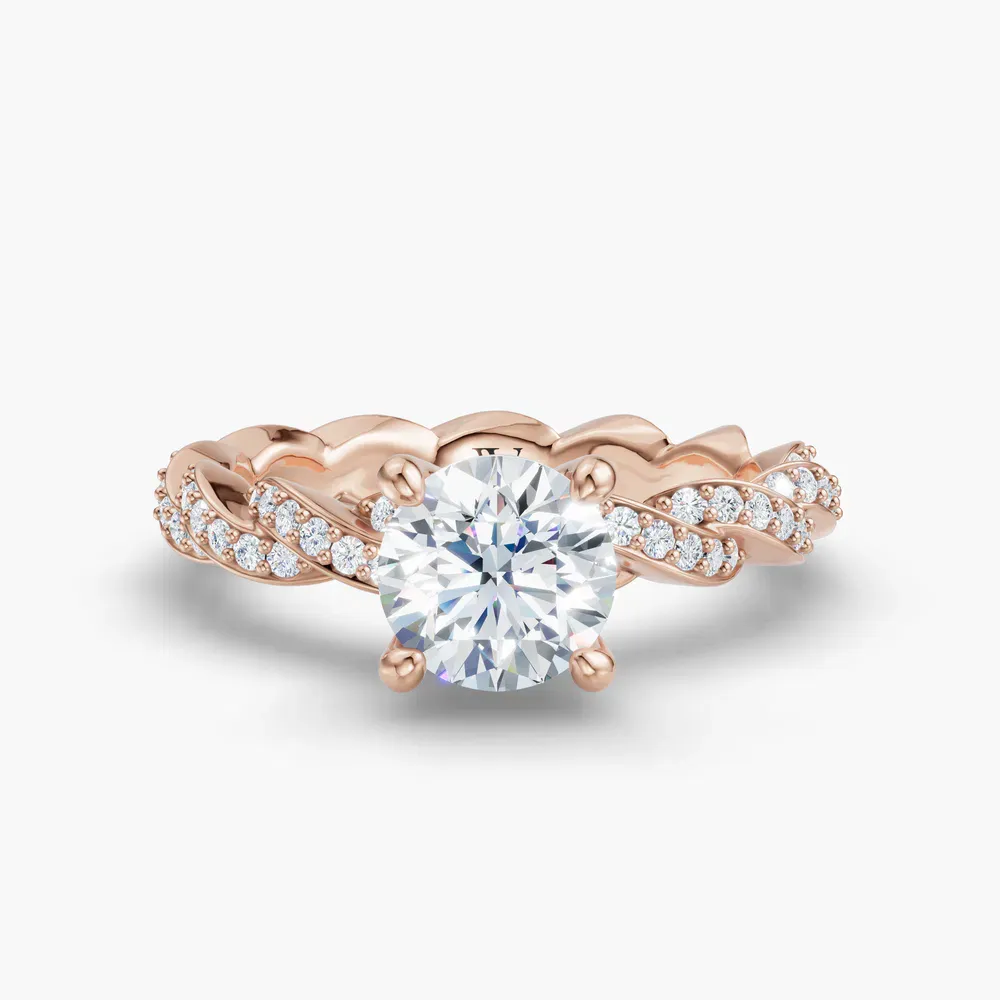 Certified 1 carat Lab Grown Diamond Round Cut Twist, Pavé, Infinity Engagement Ring in 14K Rose Gold-Vylem