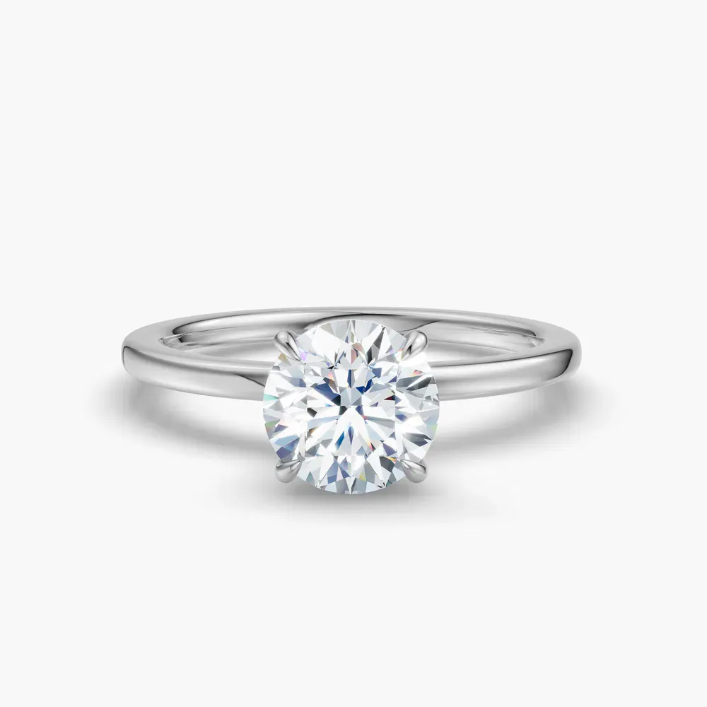 Certified 1 carat Natural Diamond Round Cut Hidden Halo, Four Prong Engagement Ring in 14K White Gold-Helia
