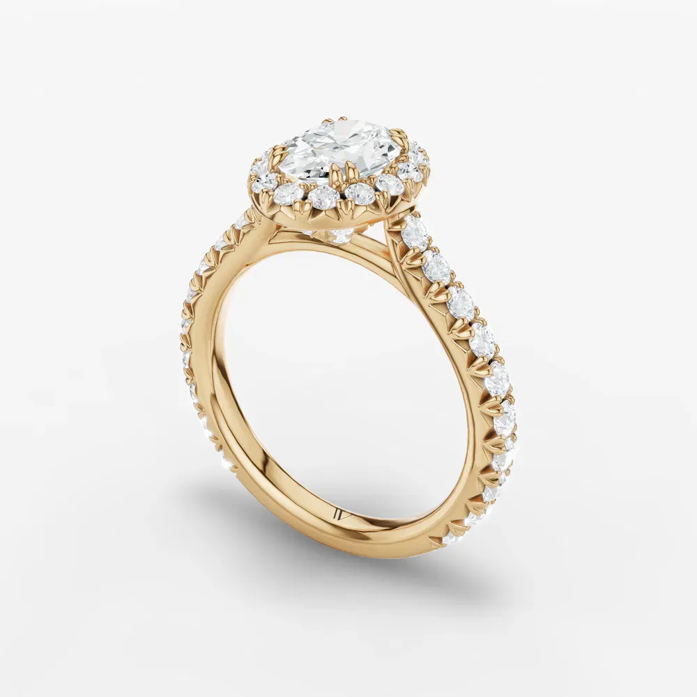 Certified 1 carat Natural Diamond Oval Cut Cathedral, Pavé, Halo Engagement Ring in 14K Yellow Gold-Zaria