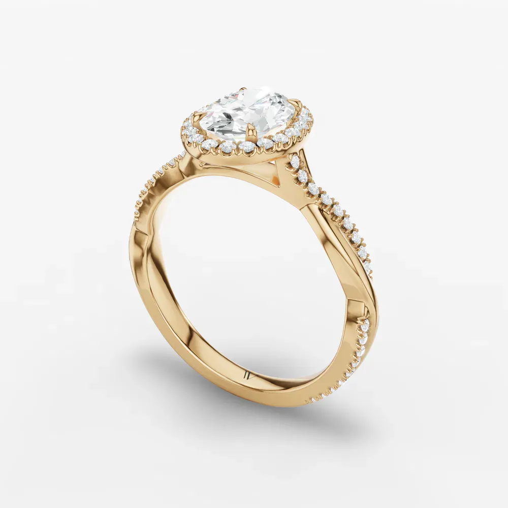 Certified 1 carat Natural Diamond Oval Cut Twist, Cathedral, Pavé Engagement Ring in 14K Yellow Gold-Itic