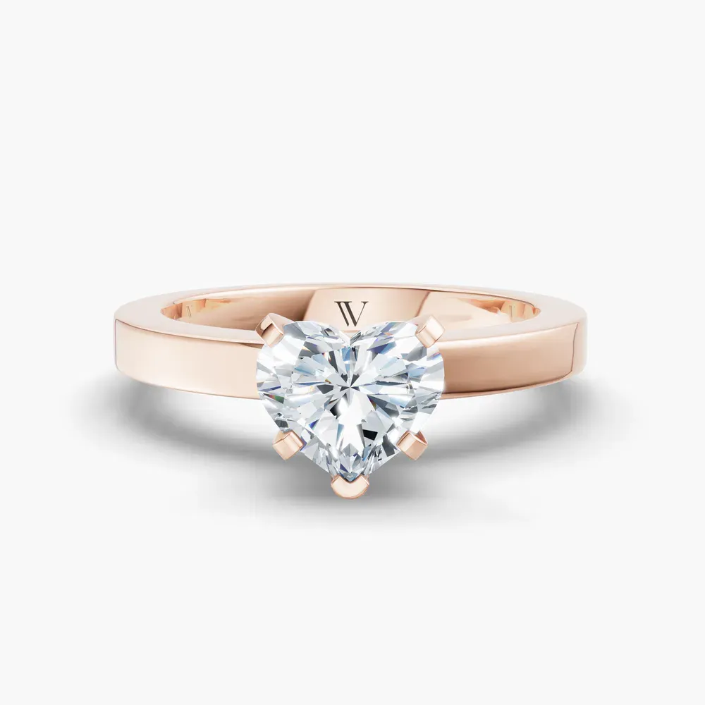Certified 1 carat Natural Diamond Heart Cut Solitaire, Classic, Simple Engagement Ring in 14K Rose Gold-Elun