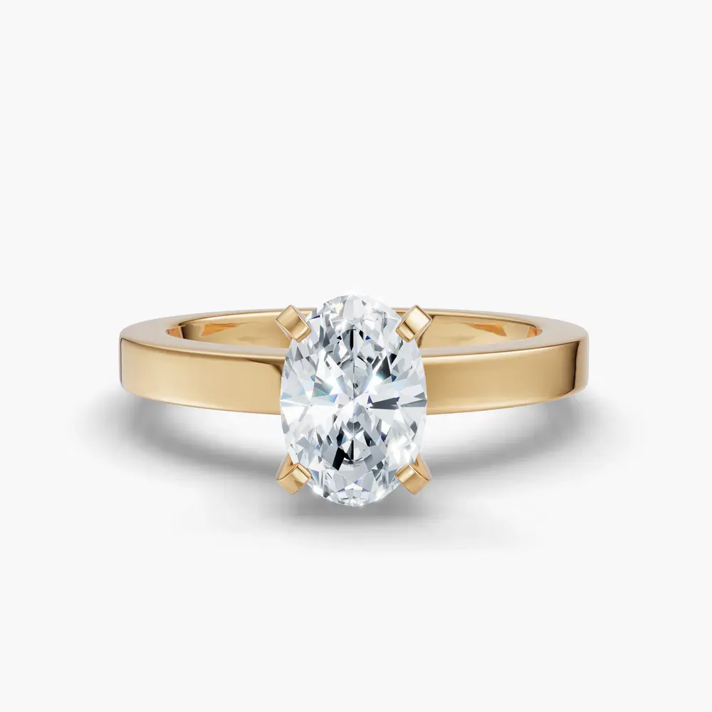 Certified 1 carat Natural Diamond Oval Cut Solitaire, Classic, Simple Engagement Ring in 14K Yellow Gold-Elun